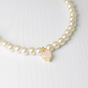 SET COLLAR PERLAS CORAZON ROSADO
