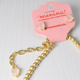 SET COLLAR PERLAS CORAZON ROSADO