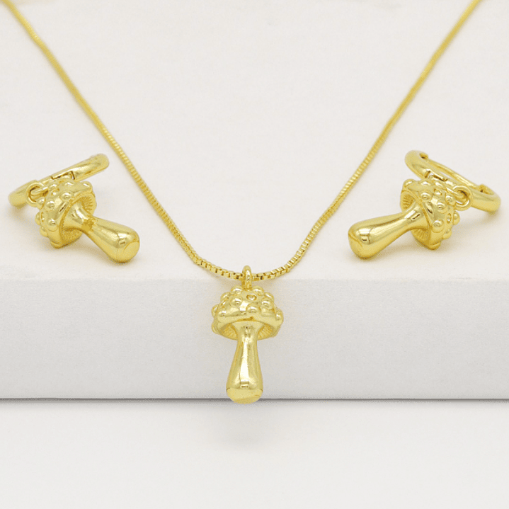 SET CADENA Y ARETES HONGUITO