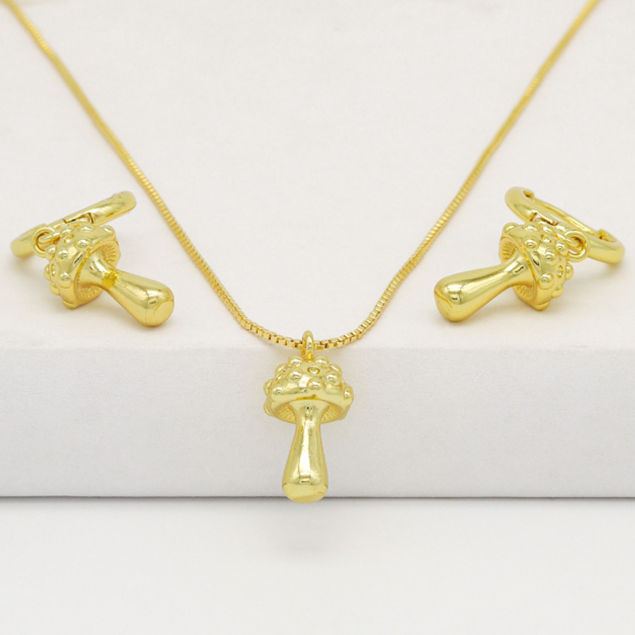 SET CADENA Y ARETES HONGUITO