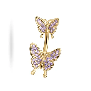 JOYA OMBLIGO DORADA MARIPOSA ROSADA