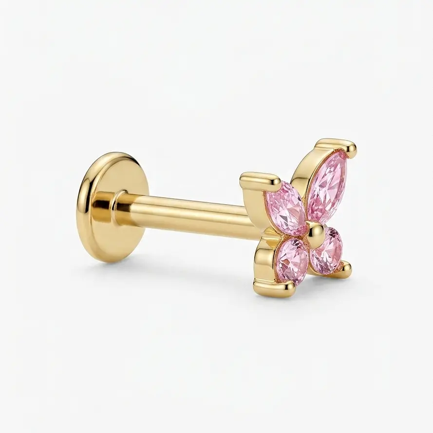 LABRET MARIPOSA CIRCONES ROSADA