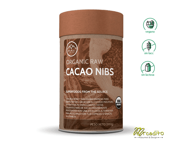 Cacao Nibs Orgánico - Sin Gluten, Vegano, Sin Lactosa 