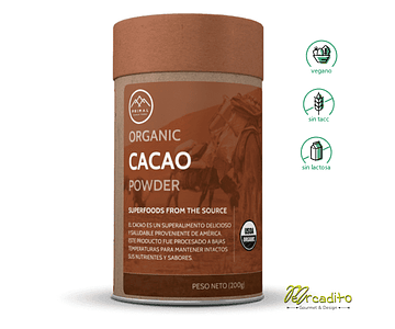 cacao en Polvo Orgánico - Sin Gluten, Vegano, Sin Lactosa 