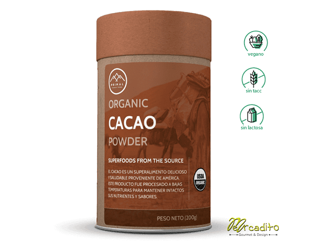 Cacao en Polvo Orgánico - Sin Gluten - Vegano - Sin Lactosa 