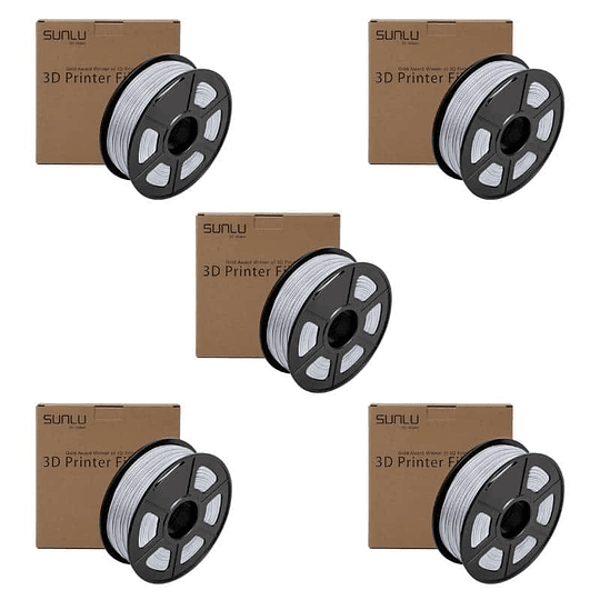 Pack 5 x Filamentos PLA+ Plata 1kg Sunlu | Filamentos