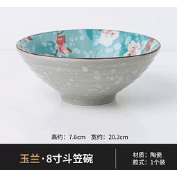 Tazon de Ramen Ceramico ( Flores Yulan ) 8 Pulgada