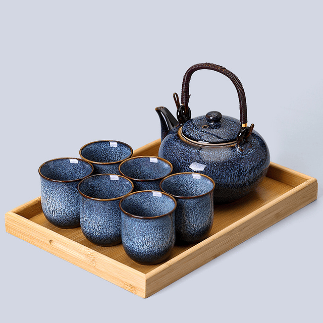 Juego de té hecho al horno ( Azul )