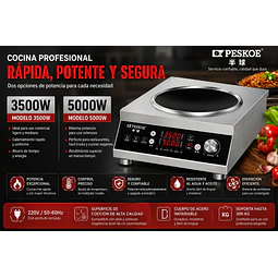 Cocina de Inducción Comercial Cóncava Peskoe — 3500W / 5000W