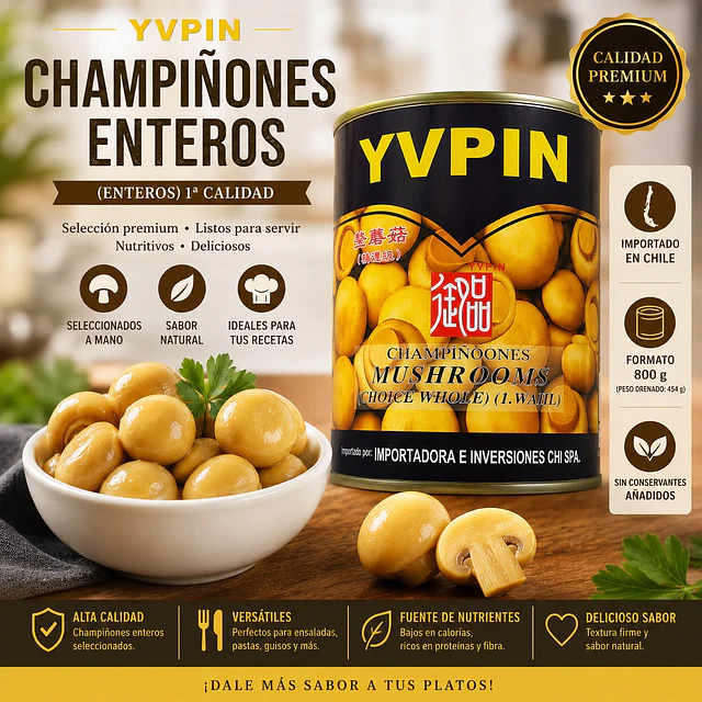 Champiñones Enteros en Conserva 800 g - YVPIN