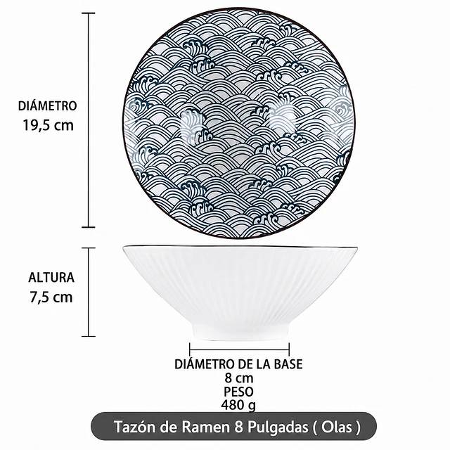 Tazón de Cerámica para Ramen 8 Pulgadas (19.5cm)