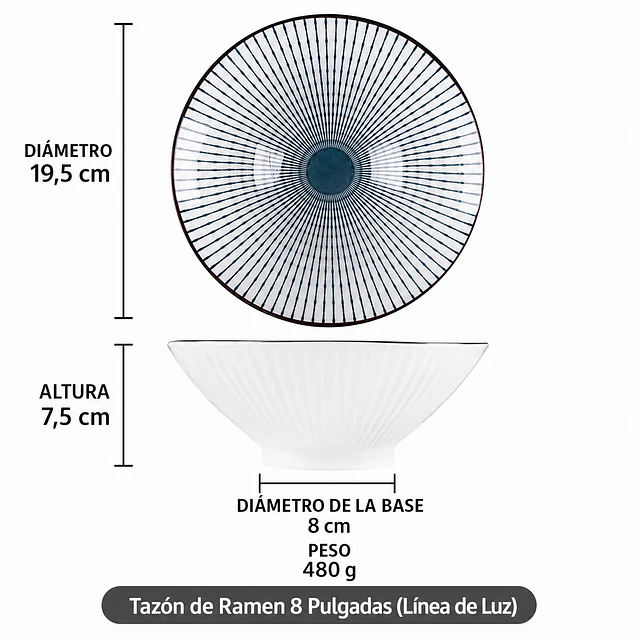 Tazón de Cerámica para Ramen 8 Pulgadas (19.5cm)