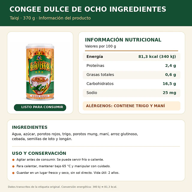 Sopa Dulce de Ocho Tesoros Taiqi 370g