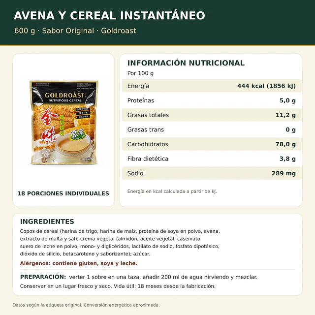 Avena y Cereal Instantáneo 600 g