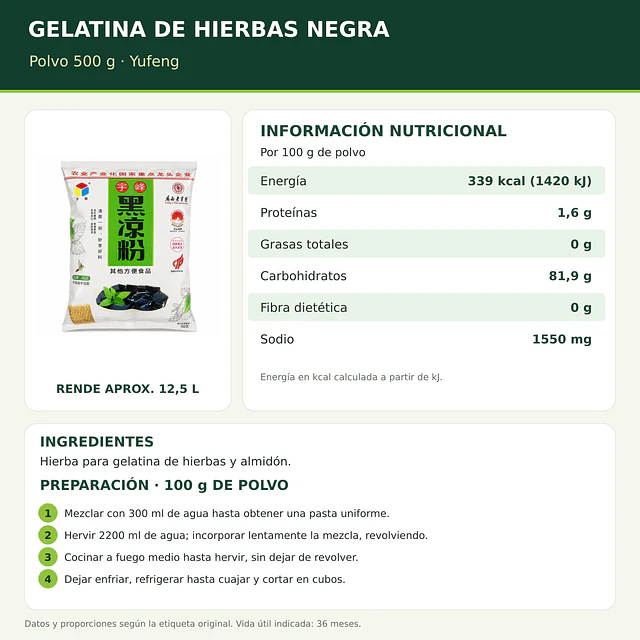Polvo para Gelatina de Hierbas China 500 g