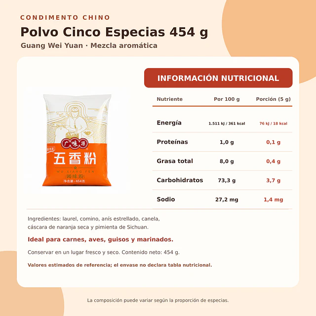 Condimento Cinco Especias 454 g
