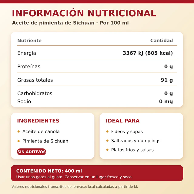 Aceite de Pimienta de Sichuan 400 ml