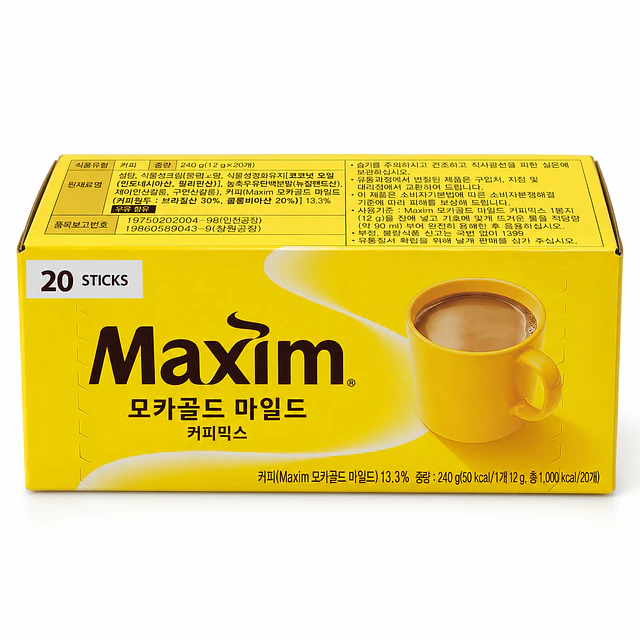 Café Instantáneo Coreano 3 en 1 "Maxim Mocha Gold Mild" 20 Sticks
