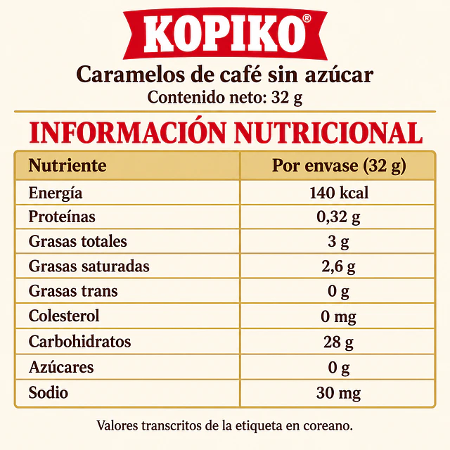 Caramelos Café Kopiko Sin Azúcar 32g