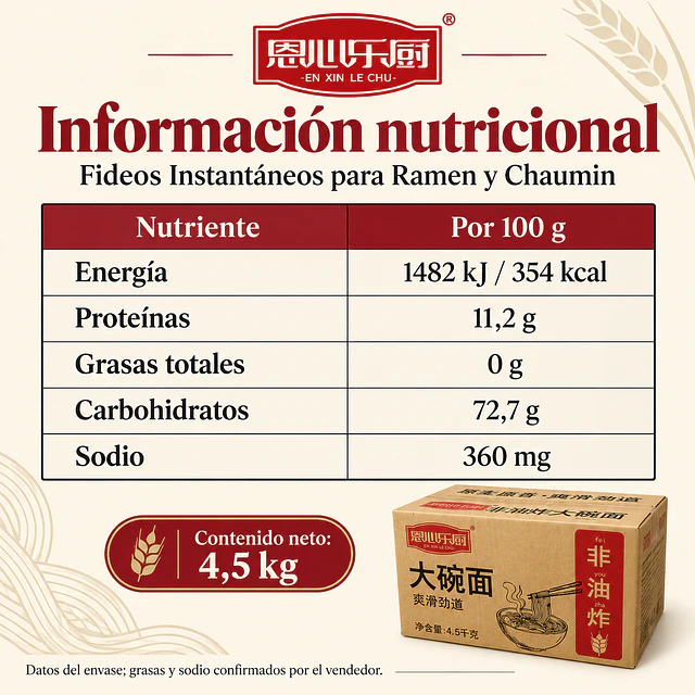 Fideos Instantáneos para Ramen y Chaumin 4.5 Kilos