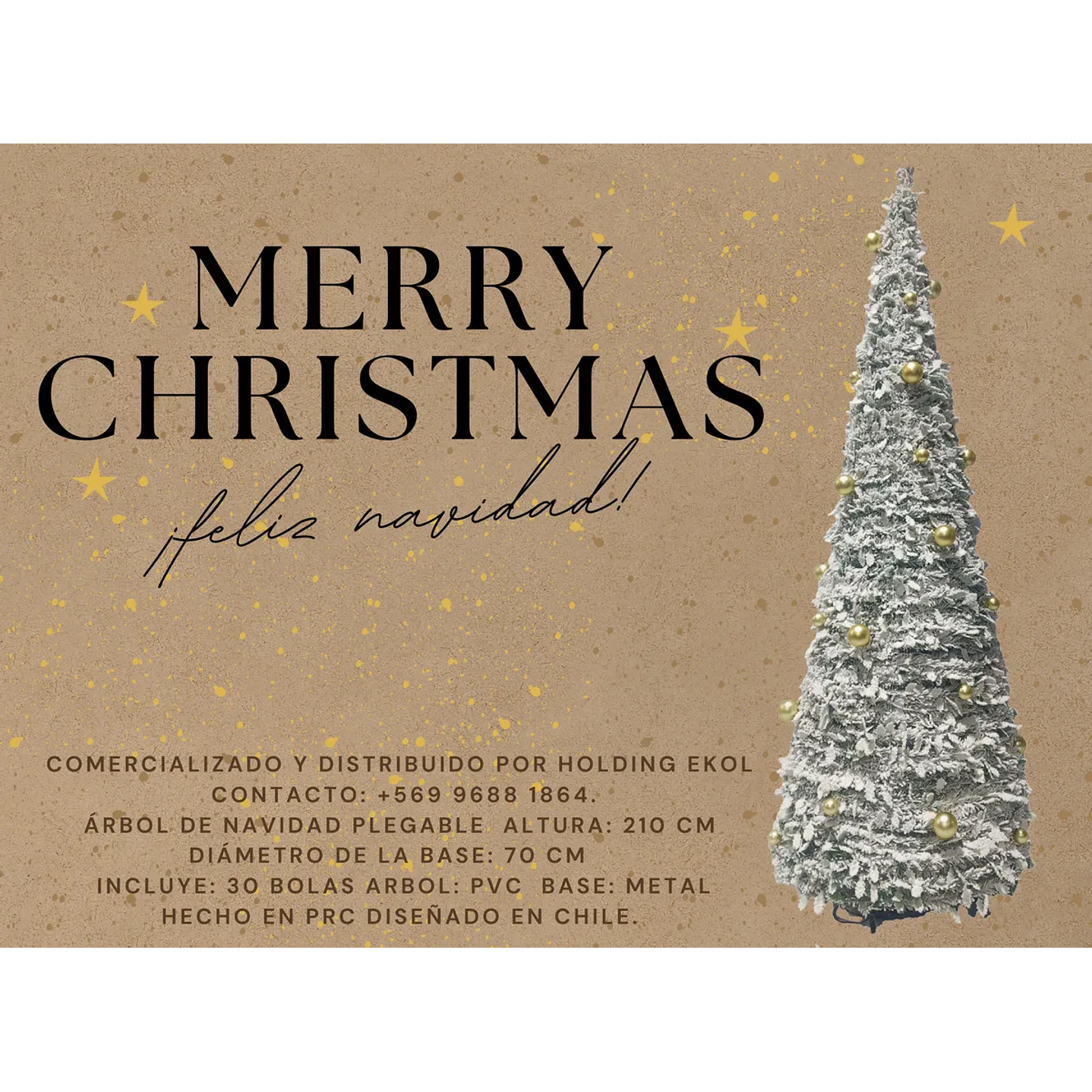 🎄 Árbol De Pascua Ekol Premium 2.10 M | Pino De Navidad Nevado Plegable Con Adornos Dorados ✨ 3