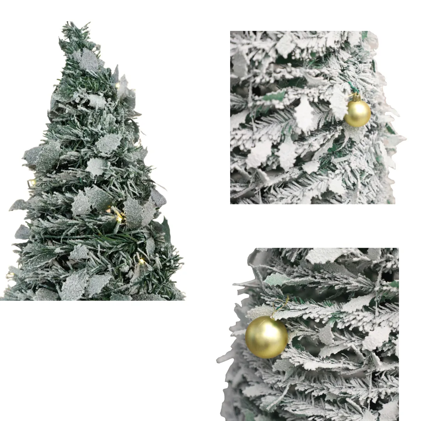 🎄 Árbol De Pascua Ekol Premium 2.10 M | Pino De Navidad Nevado Plegable Con Adornos Dorados ✨ 11