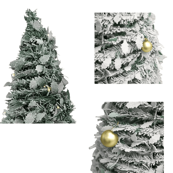 🎄 Árbol De Pascua Ekol Premium 2.10 M | Pino De Navidad Nevado Plegable Con Adornos Dorados ✨ 11