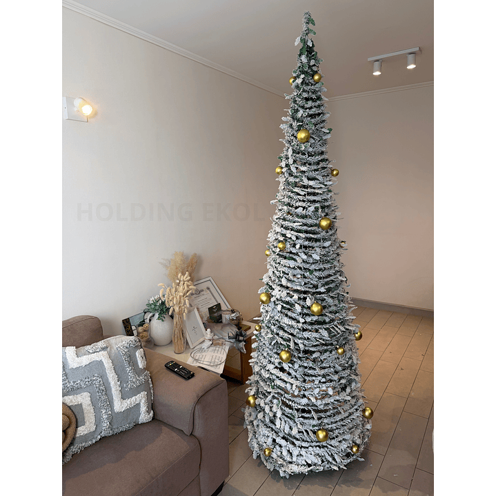 🎄 Árbol De Pascua Ekol Premium 2.10 M | Pino De Navidad Nevado Plegable Con Adornos Dorados ✨ 1