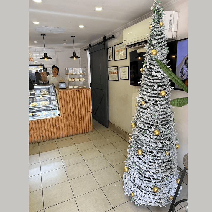 🎄 Árbol De Pascua Ekol Premium 2.10 M | Pino De Navidad Nevado Plegable Con Adornos Dorados ✨ 6