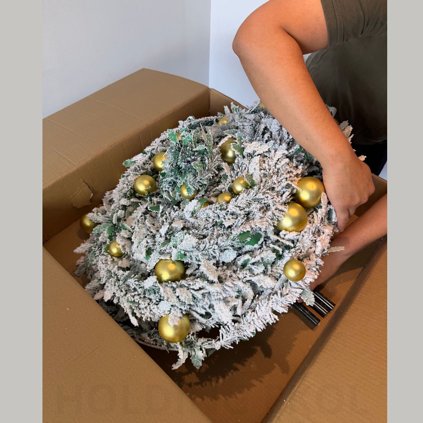 🎄 Árbol De Pascua Ekol Premium 2.10 M | Pino De Navidad Nevado Plegable Con Adornos Dorados ✨ 4