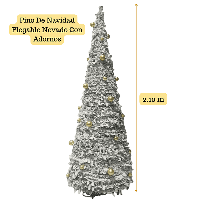 🎄 Árbol De Pascua Ekol Premium 2.10 M | Pino De Navidad Nevado Plegable Con Adornos Dorados ✨ 15
