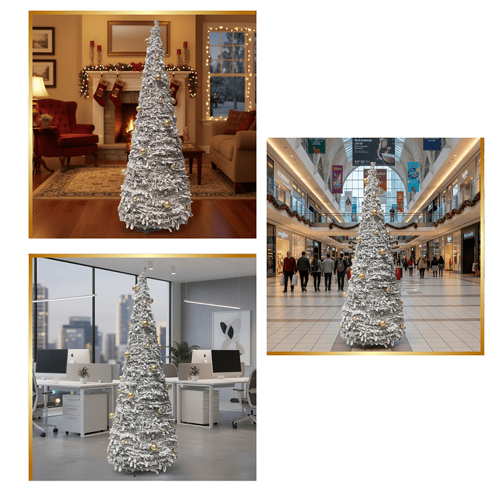 🎄 Árbol De Pascua Ekol Premium 2.10 M | Pino De Navidad Nevado Plegable Con Adornos Dorados ✨ 16