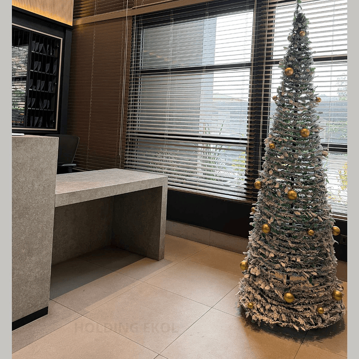 🎄 Árbol De Pascua Ekol Premium 2.10 M | Pino De Navidad Nevado Plegable Con Adornos Dorados ✨ 8