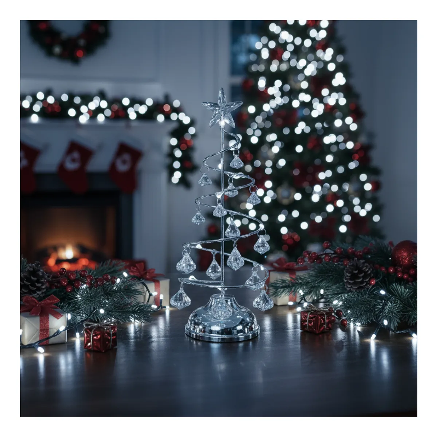 Árbol Navidad Led 27 Cm Metal Tradicional Con Adornos 2