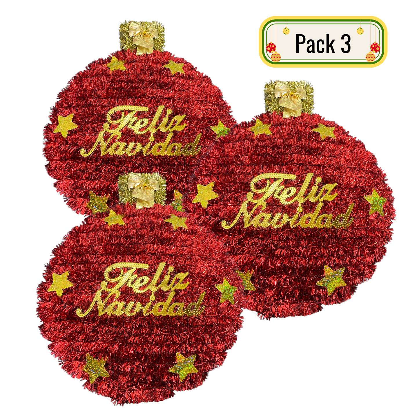 Pack 3 Colgante Esfera Adorno Para Puerta De Navidad Hogar 1