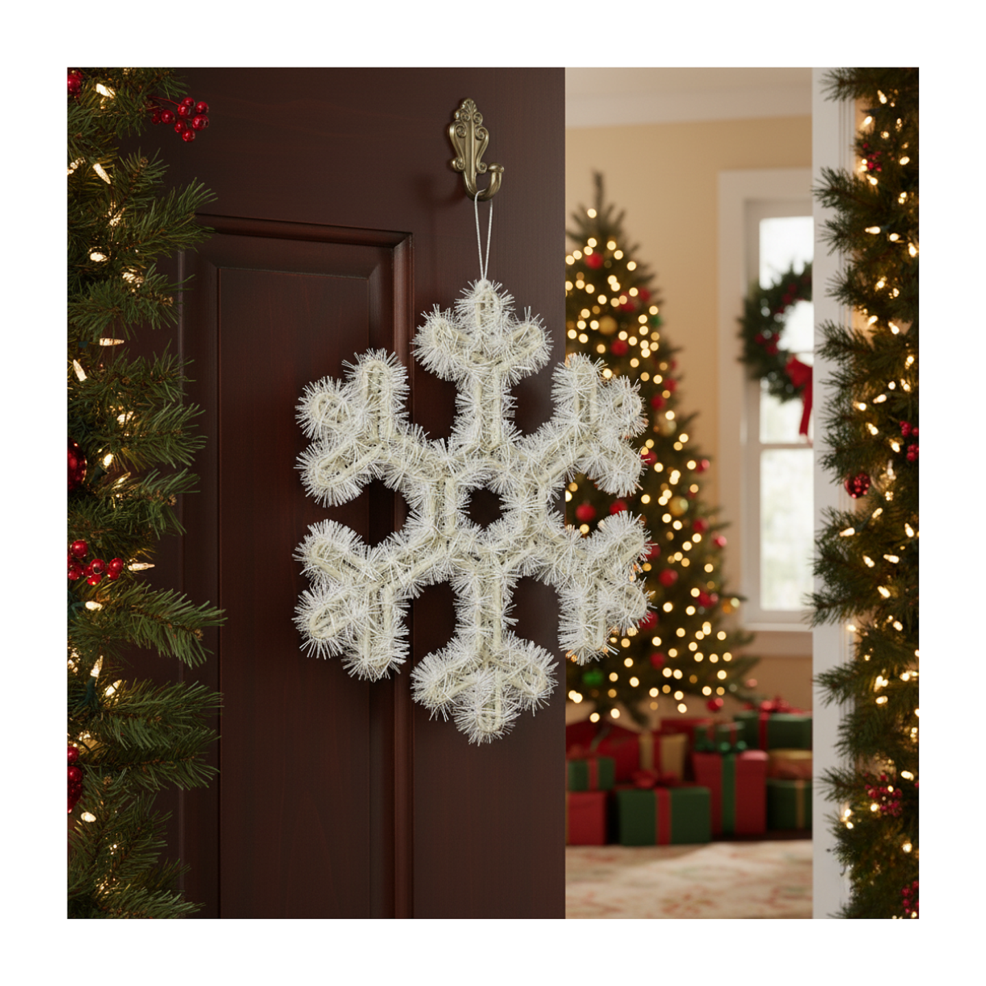 Pack 6 Colgante Copos De Nieve Adorno Para Puerta De Navidad 3