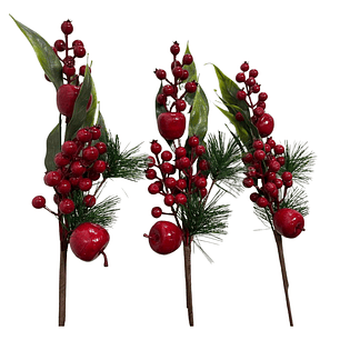 Bayas Ramas Flores Artificiales Acebo Tallos Navidad X 3 Uni