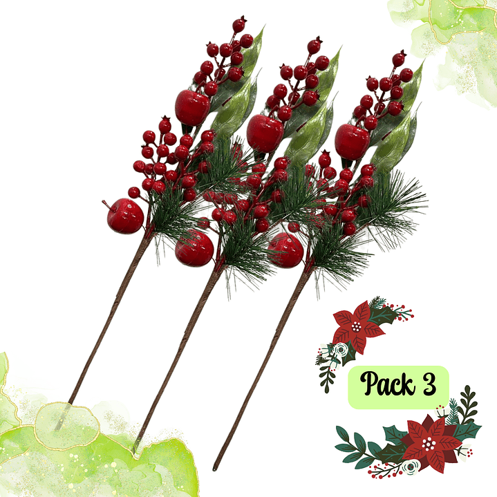 Bayas Ramas Flores Artificiales Acebo Tallos Navidad X 3 Uni 4