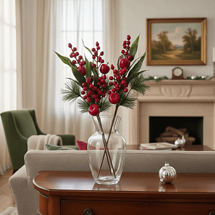 Bayas Ramas Flores Artificiales Acebo Tallos Navidad X 5 Uni