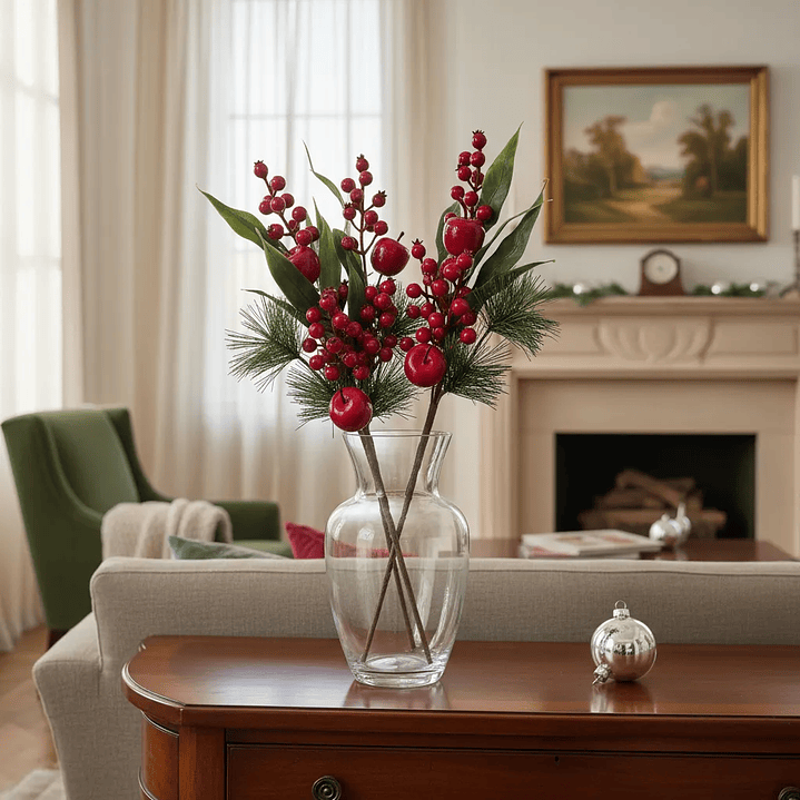 Bayas Ramas Flores Artificiales Acebo Tallos Navidad X 5 Uni 2