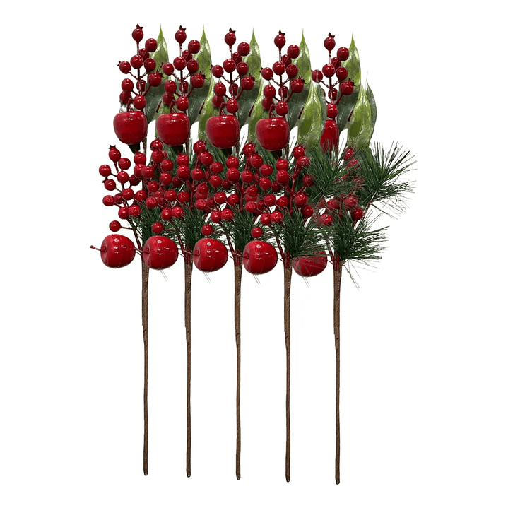 Bayas Ramas Flores Artificiales Acebo Tallos Navidad X 5 Uni 1