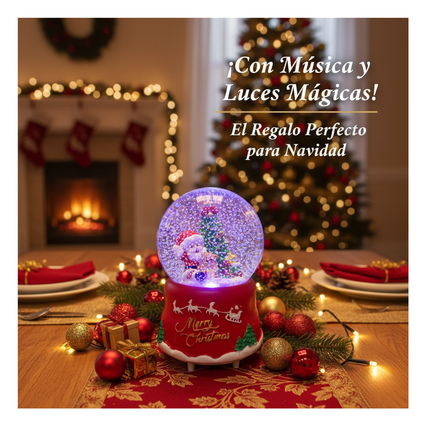 Esfera Bola De Nieve Con Luces Y Sonido Viejo Pascuero Rojo Viejito Pascuero 5