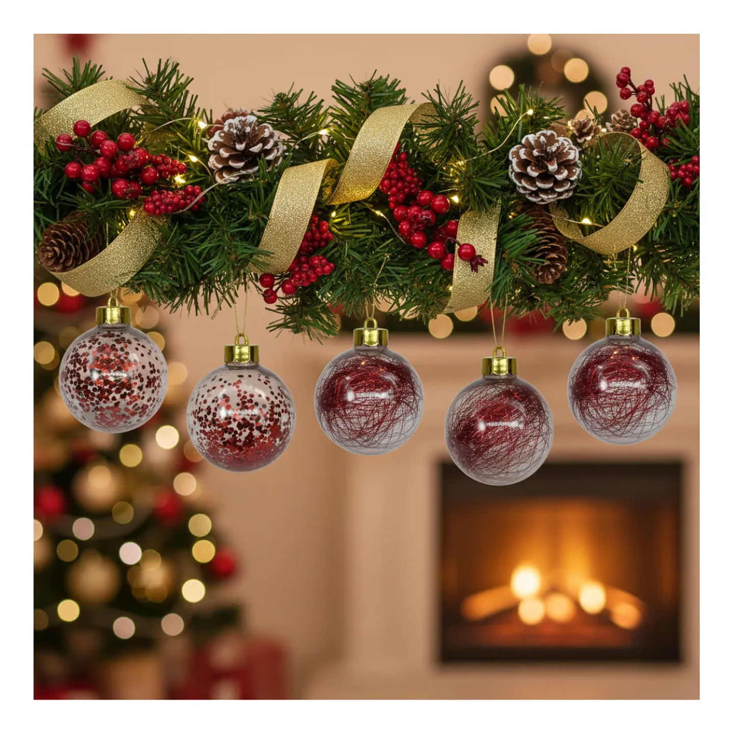 Pack 6 Esferas Navideñas Colgantes 8 Cm Decoración Navidad 1