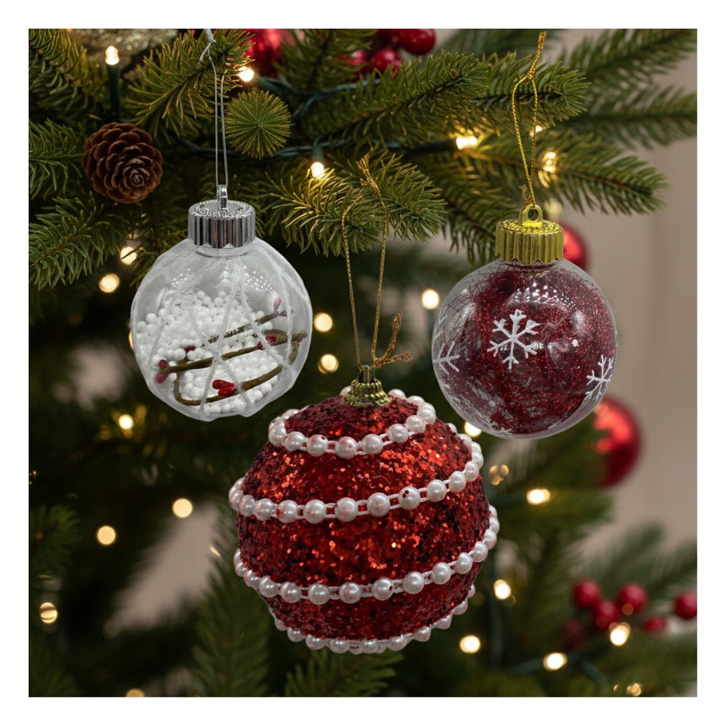 Set 9 Esferas Navideñas Bambalinas Decoracion Navidad 8cm 1