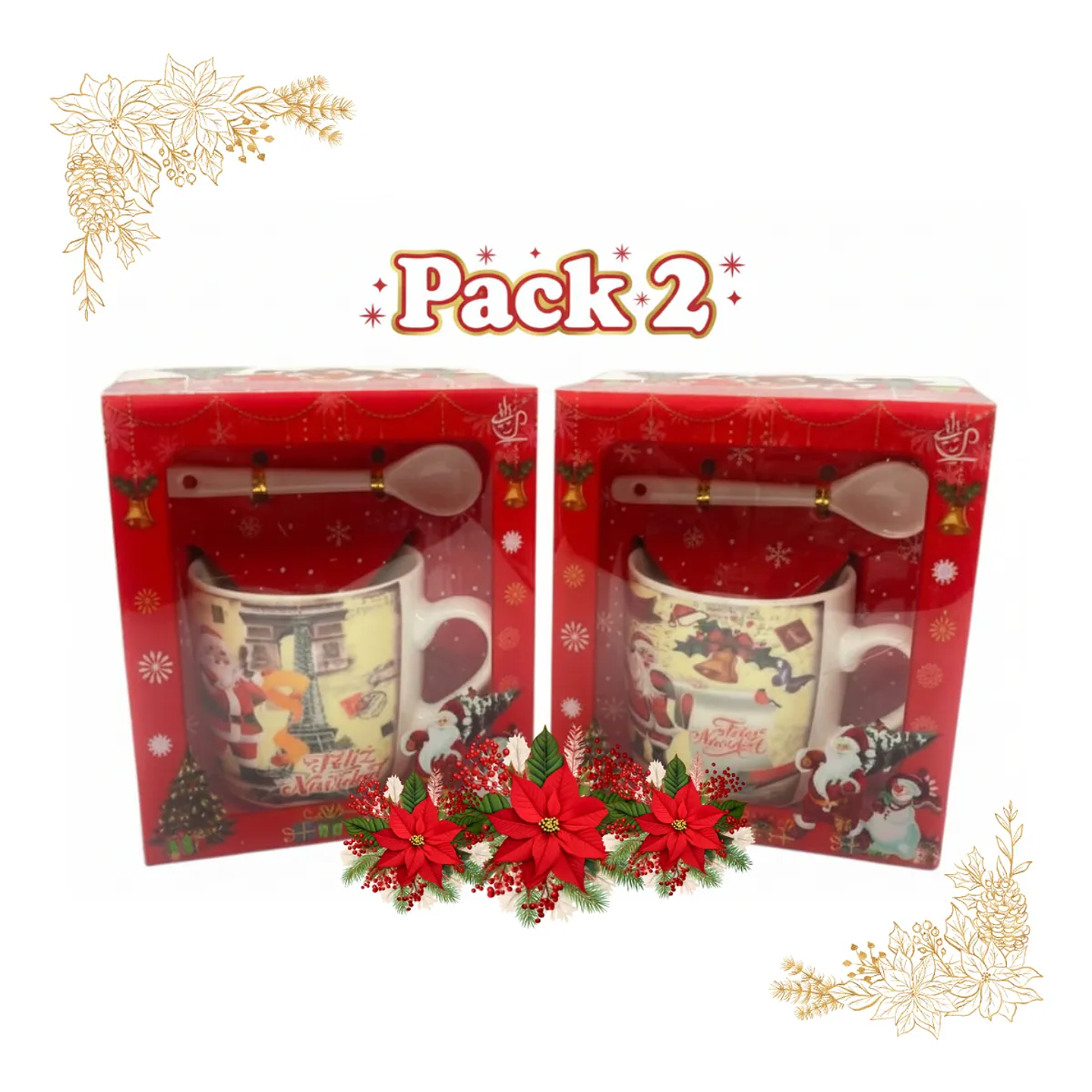Pack 2 Tazas Viejito Pascuero 200 Ml Navidad 1