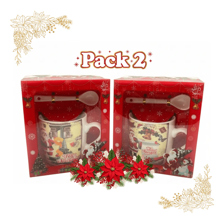Pack 2 Tazas Viejito Pascuero 200 Ml Navidad 1