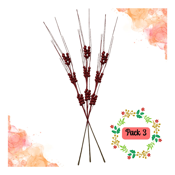 Ramas Navidad Bayas Acebo 3 Unid 65 Cm Alargadas 1