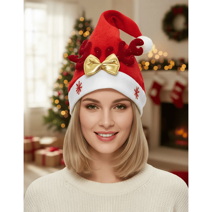 Gorro Navidad Reno Terciopelo 1u Accesorio Fiesta 3