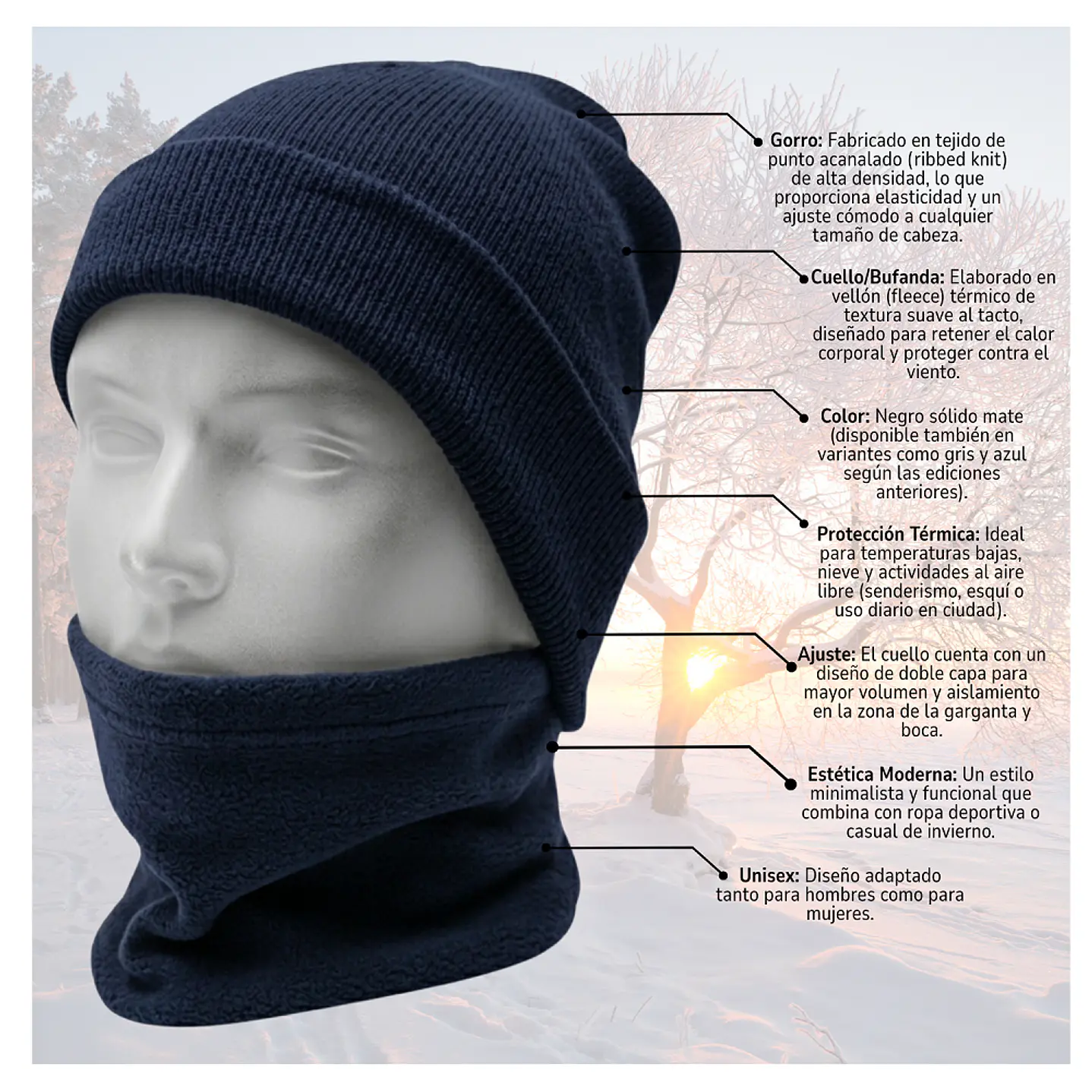 Conjunto Térmico Invierno Gorro Polar Unisex + Cuello 7