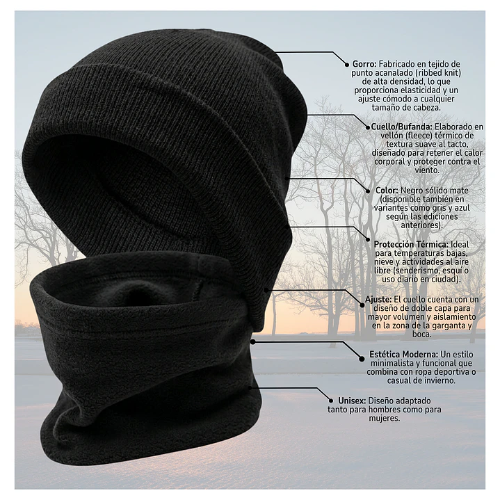 Conjunto Térmico Invierno Gorro Polar Unisex + Cuello 9